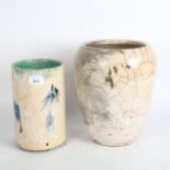 A large baluster crackle glaze vase, height 29cm, and a crackle glaze cylinder vase with painted