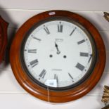 An early 20th century Smiths Enfield mahogany-cased 8-day circular dial wall clock, overall diameter