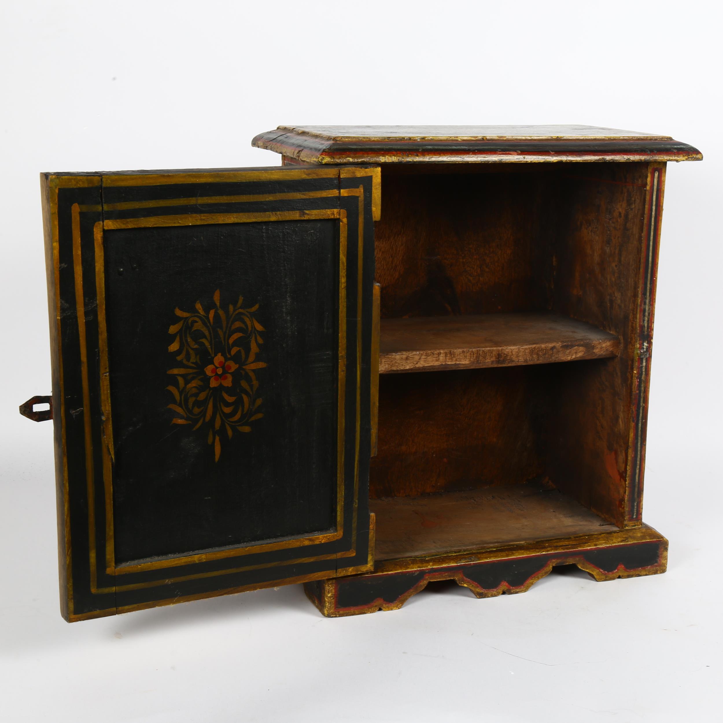 A European Folk Art painted table-top marriage cupboard, W35cm, H40cm, D20cm No damage or repair, - Image 2 of 2