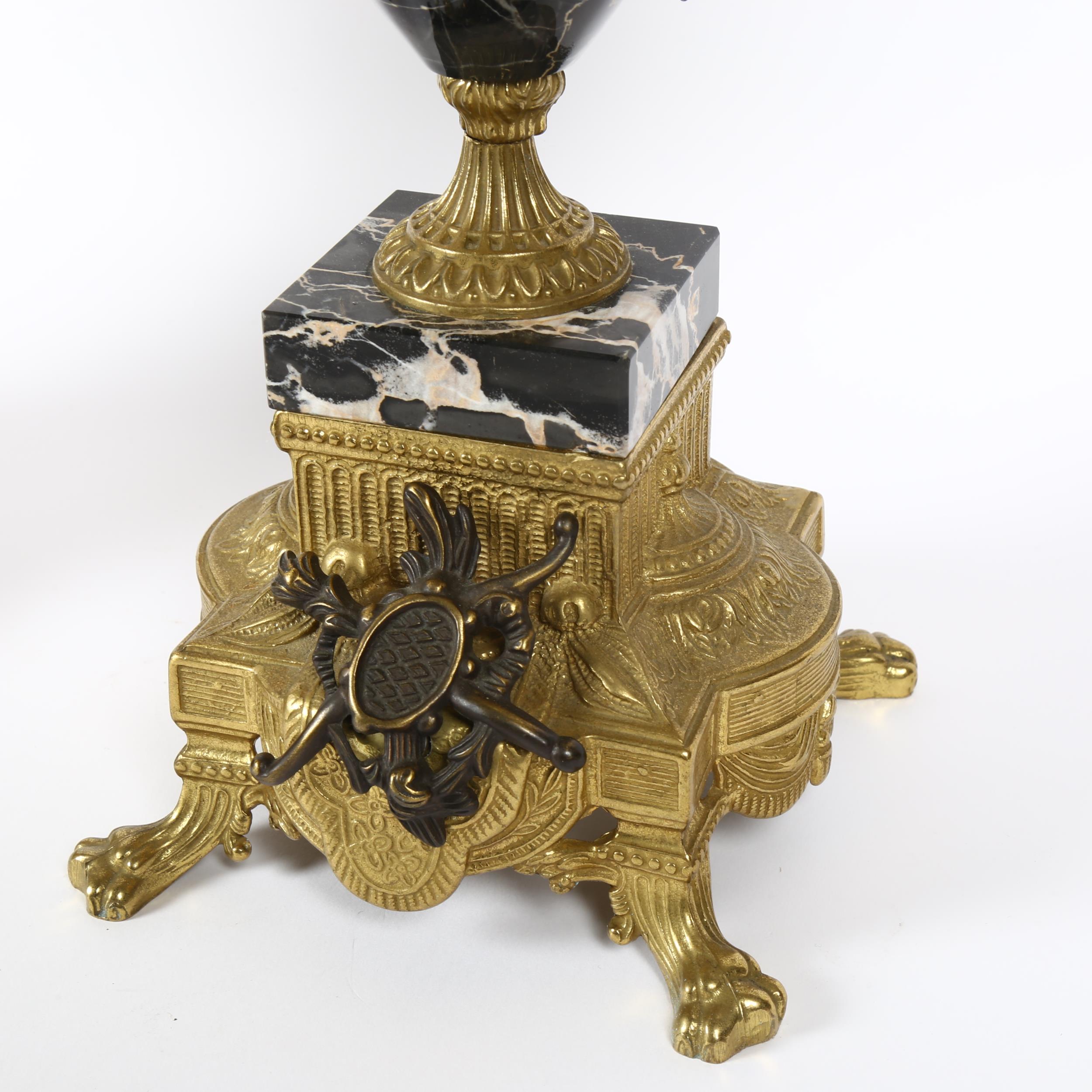 A pair of Louis XVI style Italian bronze and marble 7-light table candelabra, with cherub - Image 2 of 2