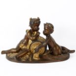 After Albert-Ernest Carrier-Belleuse, a large patinated and gilded bronze figural sculpture, putti
