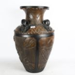 A Grecian design large terracotta glazed 4-handled vase, height 61cm