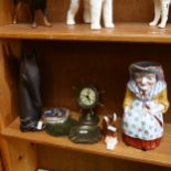 Toby jug (A/F), Royal Doulton hare, Danish horse head, clock etc