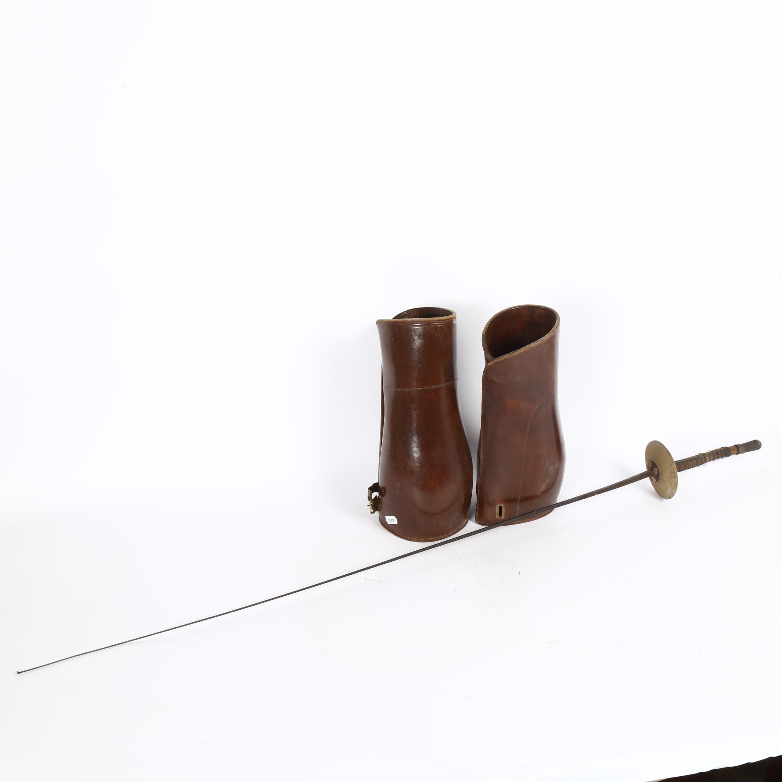 A Vintage fencing foil, and a pair of leather gaiters, height 31cm (2) - Image 2 of 2