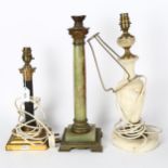An onyx table lamp, height 42cm, an alabaster table lamp, and a Corinthian column table lamp