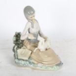 Lladro girl feeding a lamb, 18cm