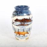 A Moorcroft vase with tube-lined design of foxes, "Woodside Farm", 10.5cm, boxed