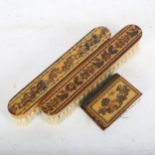 A Tunbridge Ware book design needle case, and a pair of brushes, 17cm