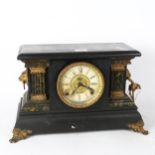 A 2-train mantel clock, in ebonised wood case with gilt-metal mounts