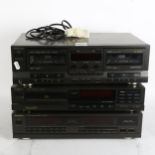 A Technics stereo double cassette deck, RS-TR515 dual record, Technics compact disk player, SL-