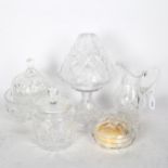 A cut-crystal lamp in 2 parts, height 28cm, cut-crystal jars and covers etc