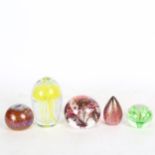 5 decorative glass paperweights, tallest 11cm