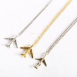 3 silver-gilt commercial airline design pendant and chains