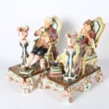 A pair Continental tableaus depicting figures in armchairs, height 32cm