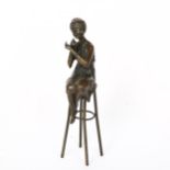 After D H Chiparus, patinated bronze sculpture, A Little Rouge, signed, with bronze guarantee stamp,