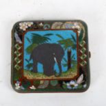 A cloisonne elephant design decorative cigarette case, 8.5cm across