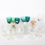 A set of 8 Stuart Crystal Brandy balloons, Bristol green goblets etc