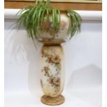 A Victorian Doulton Burslem pottery jardiniere and stand, transfer printed chrysanthemum decoration,