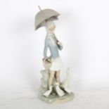 Lladro girl with umbrella and ducks, 27cm overall