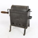 A Vintage cast-iron hand crank coffee bean roaster, roaster height 24cm, length 20cm, width 12cm,