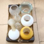 8 various glass oil lamp and lamp shades, including flame design (boxful)