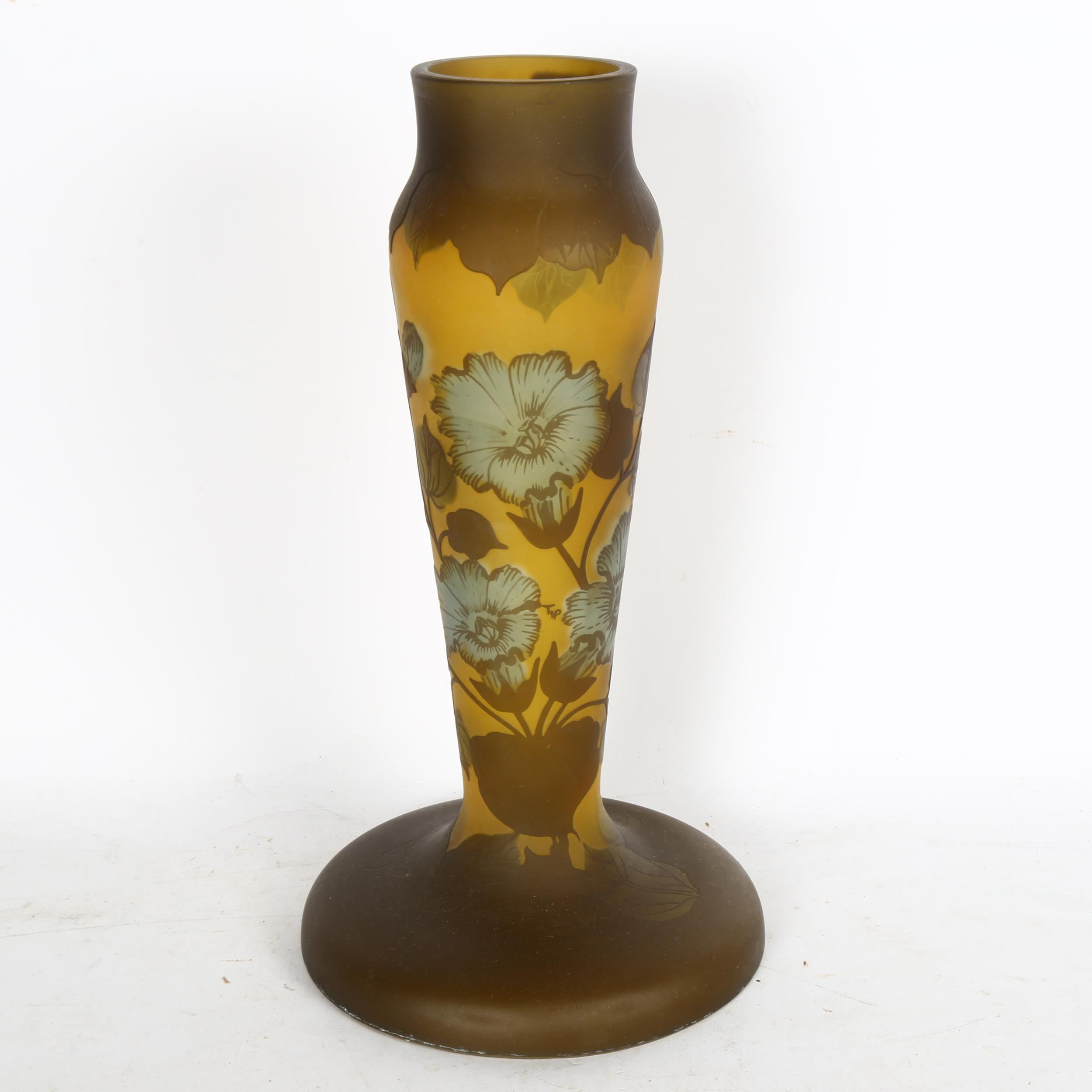 A Galle style glass vase with stylised floral design, 33cm