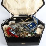 Various costume jewellery, gilt-metal brooches, clip-on earrings, wristwatches etc