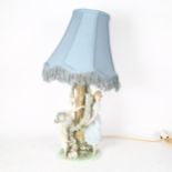 Lladro porcelain table lamp, L1607, with shade, height 59cm overall