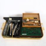 Tray of cased and other drawing instruments and pens