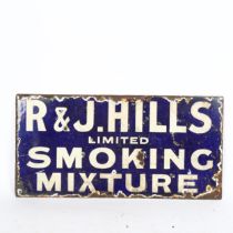 A Vintage R & J Hills Ltd Smoking Mixture double-sided enamel advertising sign, 23cm x 46cm 1 side