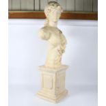 A large painted plaster figural bust sculpture on plinth, signed Isabella, overall height 103cm A