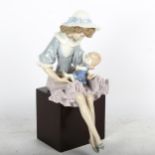 Lladro sculpture, girl with doll on plinth, height 27cm