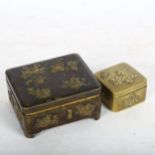 A Japanese brass box with Shibayama decoration, 9cm across, and a similar small box