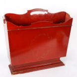 A red lacquered and gilded 2-section magazine/newspaper rack, width 46cm