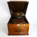 An Antique HMV His Majesty's Voice gramophone, oak table-top model 109, circa 1920s, untested