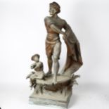 After Arthur Waagen, a large spelter sculpture, depicting a sailor and boy, signed Waagen, A/F,