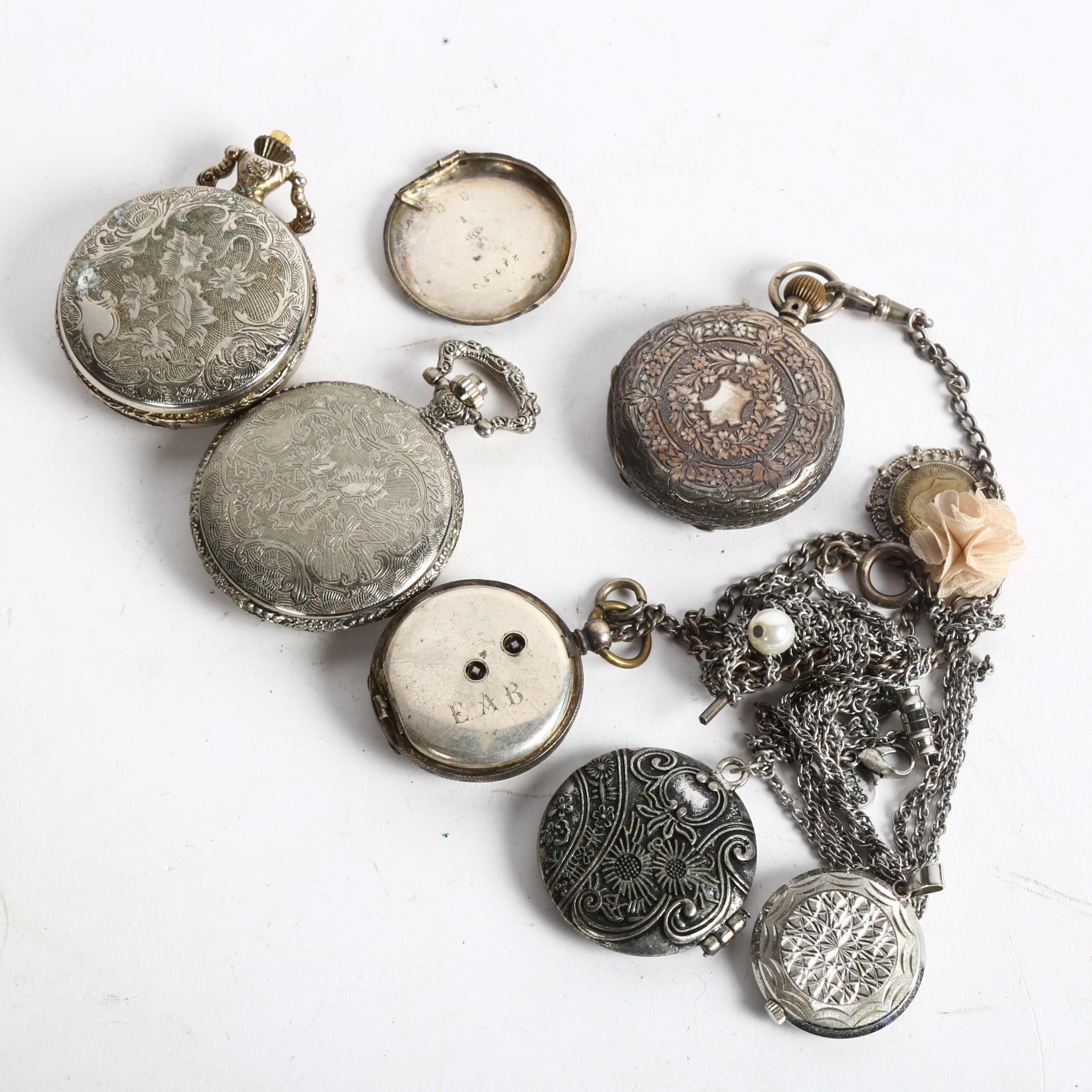 A group of pocket watches, including a Continental silver-cased top-wind fob watch, 3 modern - Bild 2 aus 2