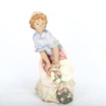Lladro figure of a girl with hat and flowers, 31.5cm