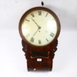 A Regency mahogany drop dial wall clock, with single fusee movement, complete with key and pendulum,