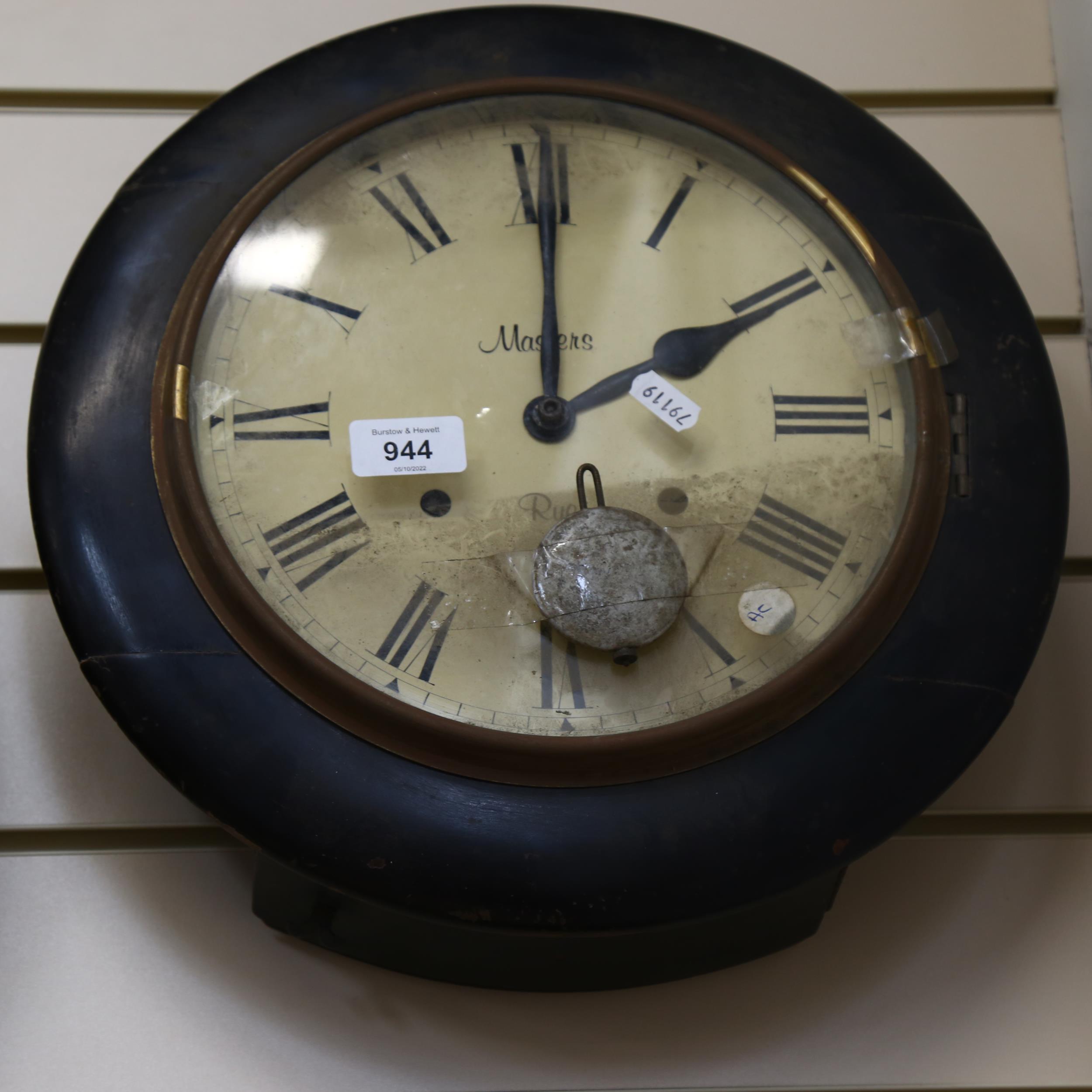 MASTERS OF RYE - an early 20th century 8-day dial wall clock, with pendulum but no key, case width - Bild 2 aus 2