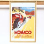 A framed poster, Christie's Auction of Fine Ferrari, Alfa Romeo and Maserati Motorcars, Monaco 2nd