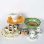 A group of Art Deco ceramics, to included a Shelley drip glaze comport, a Shelley brown and blue