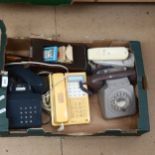 A group of Vintage dial telephones, and a card shuffler (boxful)