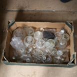 A box of glassware, including scent bottles, decanter etc