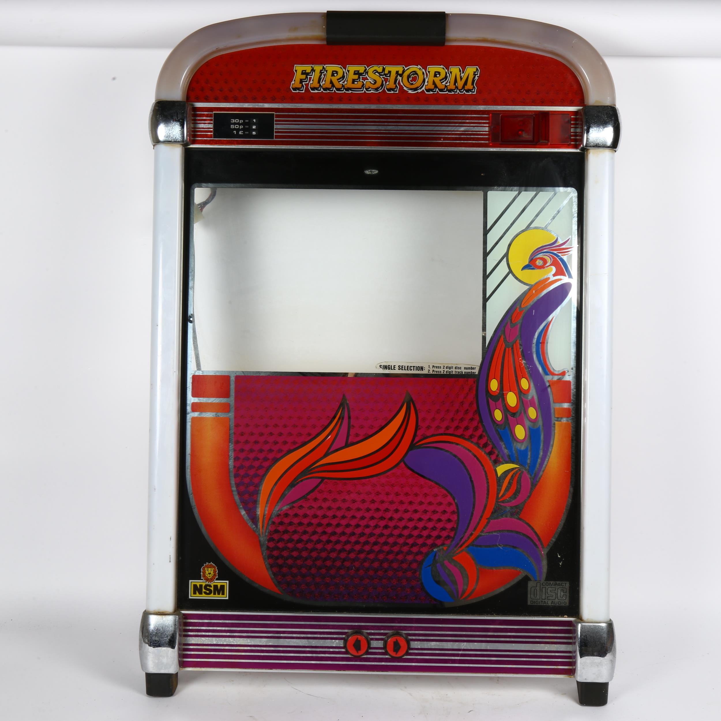 A Firestorm jukebox front cover, 87cm x 60cm No damage, only some minor discolouring