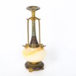 An Antique French gilt-bronze and champleve enamel mounted white marble vase, height 20cm No