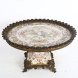 A large reproduction Chinese famille rose and ormolu-mounted table centre, width 42cm, height 24cm