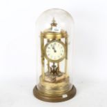 A brass 400-day clock, under glass dome on plinth, height 42cm overall
