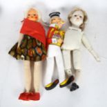 A Vintage doll with ceramic head and limbs, unmarked, a Vintage plastic-headed doll, unmarked, and a