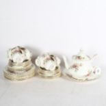 Royal Albert Moss Rose tea service for 8 people, including teapot